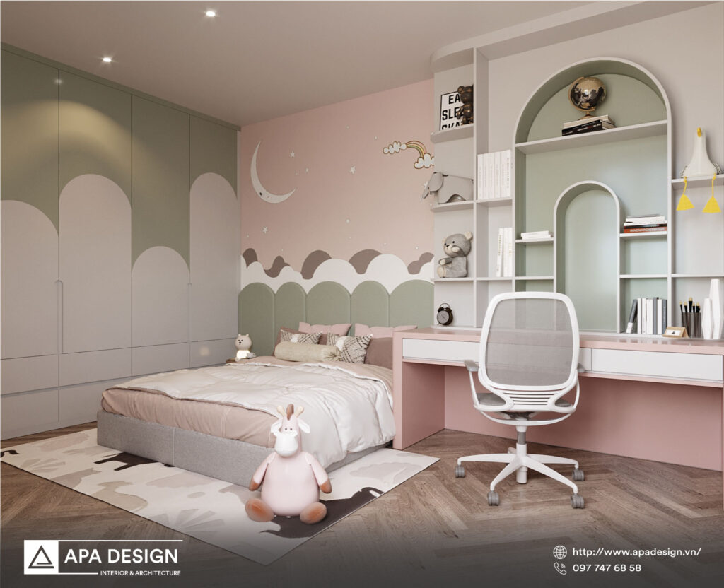 Được thiết kế đặc biệt cho những cô công chúa bé nhỏ, phòng ngủ màu tím sẽ khiến các bé cảm thấy như đang sống trong một câu chuyện cổ tích. Những chi tiết tinh tế và đồ hoạ tuyệt đẹp giúp tạo nên không gian phòng ngủ đầy mơ mộng và tuyệt vời nhất cho bé yêu của bạn vào năm