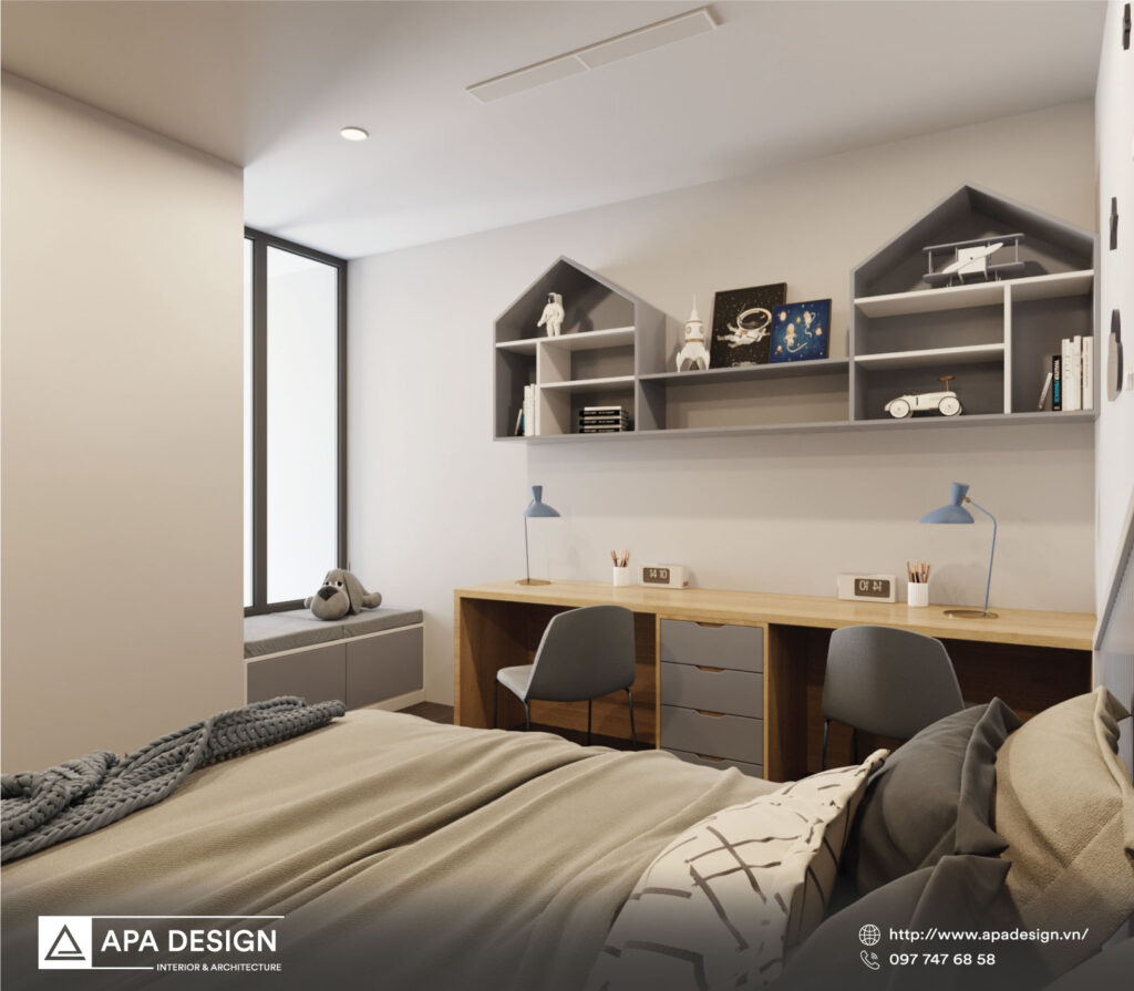 Thiết kế nội thất phòng ngủ master chung cư hiện đại gam màu ghi xám