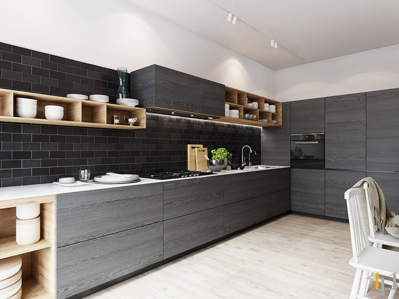 Đường nét và kiểu dáng nội thất trong gian bếp được tối giản nhằm tạo ra vẻ đẹp tinh tế