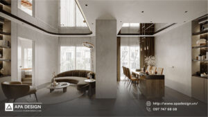 Rèm ửa phòng khách được thiết kế tinh tế _ APA Design