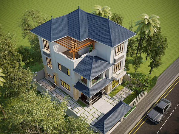 Bản vẽ biệt thự 3 tầng mái nhật