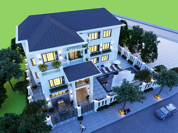 Bản vẽ biệt thự 3 tầng mái thái