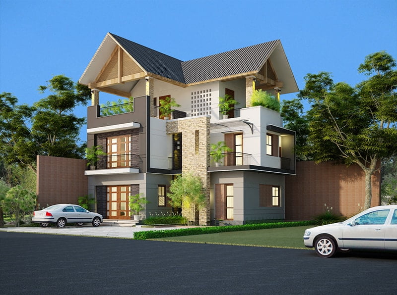 Mẫu biệt thự chữ L 3 tầng
