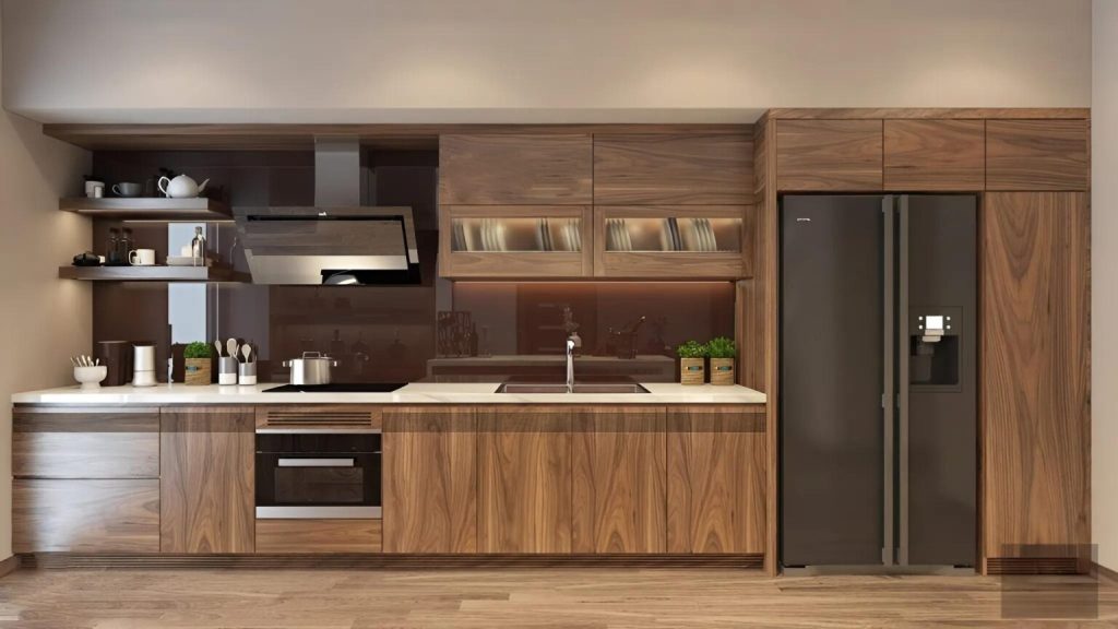 Tủ bếp veneer óc chó